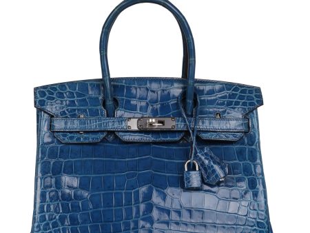 Pre-owned Hermes Birkin 30 Mykonos Shiny Niloticus Crocodile Palladium Hardware For Cheap