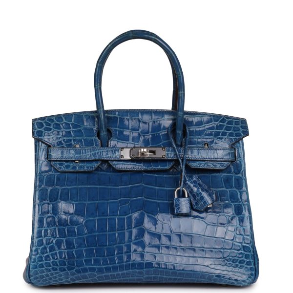 Pre-owned Hermes Birkin 30 Mykonos Shiny Niloticus Crocodile Palladium Hardware For Cheap