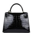 Hermes Kelly Sellier 28 Black Shiny Alligator Gold Hardware Fashion