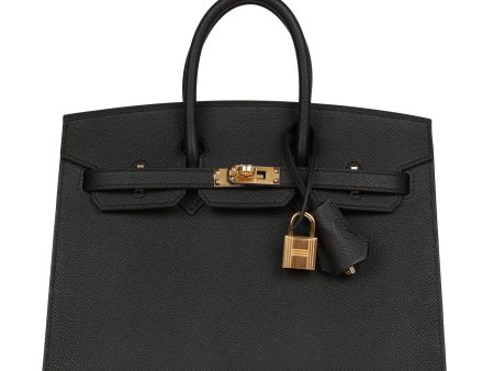 Hermes Birkin Sellier 25 Black Epsom Gold Hardware Online now