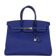 Pre-owned Hermes Birkin 35 Bleu Electric Epsom Palladium Hardware Discount