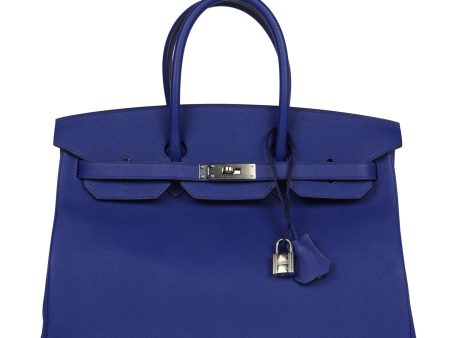 Pre-owned Hermes Birkin 35 Bleu Electric Epsom Palladium Hardware Discount