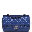 Pre-owned Chanel Mini Rectangular Flap Bag Blue Patent Ruthenium Hardware For Cheap