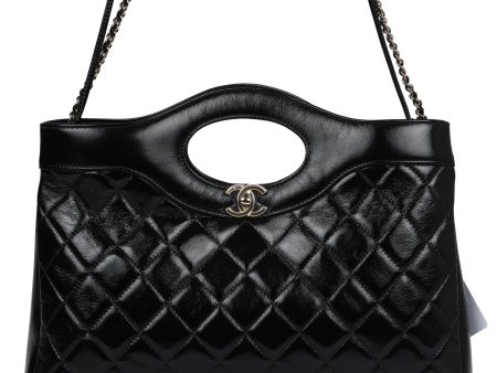 Chanel Large 31 Shopper Black Shiny Lambskin Light Gold Hardware For Sale