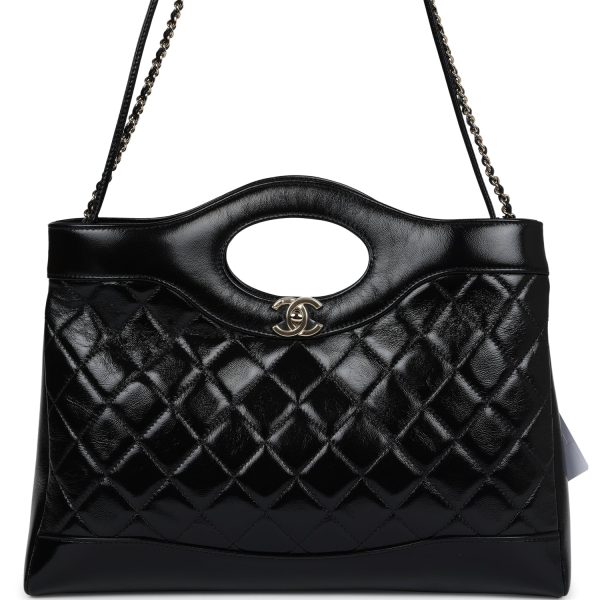 Chanel Large 31 Shopper Black Shiny Lambskin Light Gold Hardware For Sale