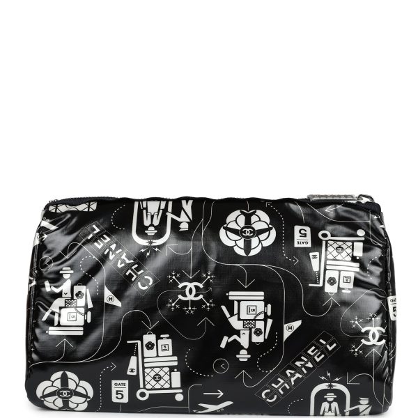 Chanel Small Airline Cosmetic Pouch Black and White Nylon Silver Hardware Online now