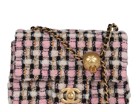 Chanel Pearl Crush Mini Square Flap Bag Pink and Black Tweed Antique Gold Hardware Supply