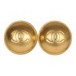 Vintage Chanel 24K Gold Plated CC Round Button Clip On Earrings Hot on Sale