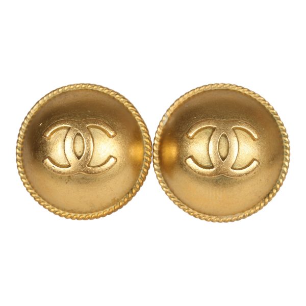 Vintage Chanel 24K Gold Plated CC Round Button Clip On Earrings Hot on Sale