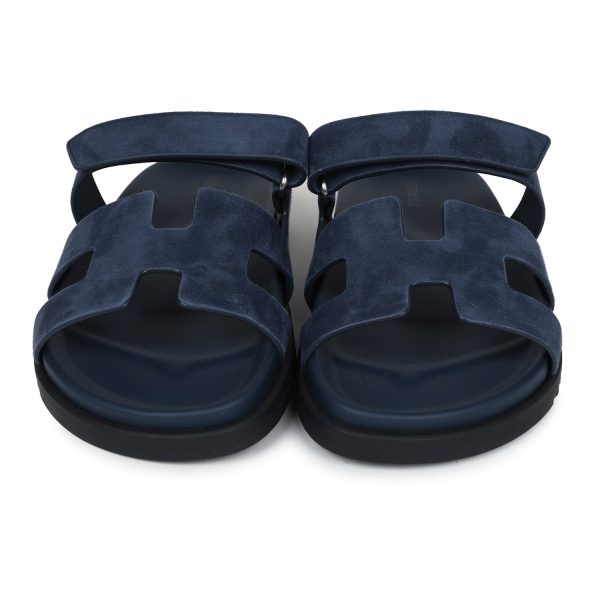 Hermes Chypre Techno Sandals Blue Celeste Suede 40.5 EU Palladium Hardware Online