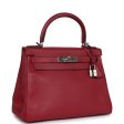 Pre-owned Hermes Kelly Retourne 28 Rouge Grenat Evercolor Palladium Hardware on Sale