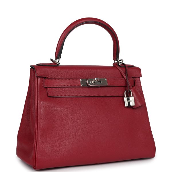 Pre-owned Hermes Kelly Retourne 28 Rouge Grenat Evercolor Palladium Hardware on Sale