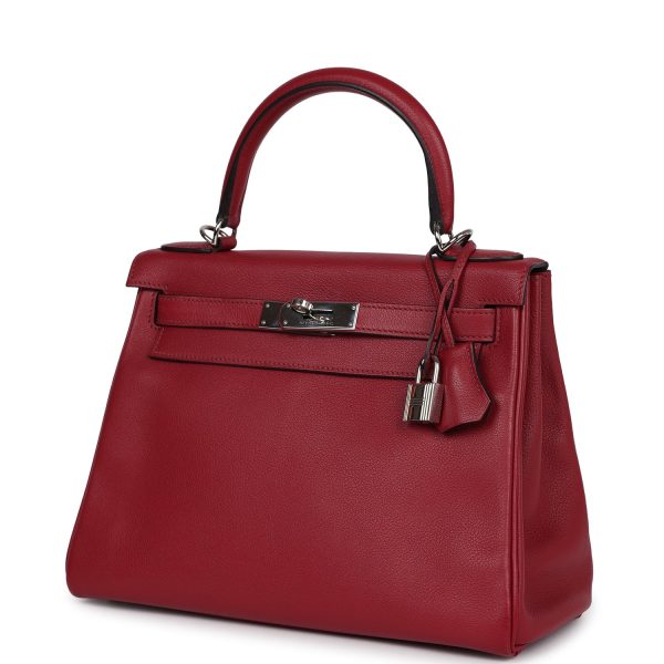 Pre-owned Hermes Kelly Retourne 28 Rouge Grenat Evercolor Palladium Hardware on Sale