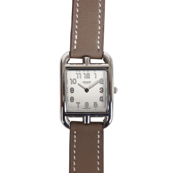 Hermes Small Cape Cod Double Tour Watch Etoupe Swift Palladium Hardware Online Sale