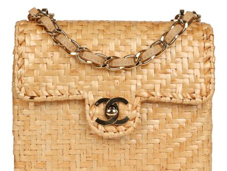 Vintage Chanel Mini Flap Bag Natural Wicker Gold Hardware on Sale