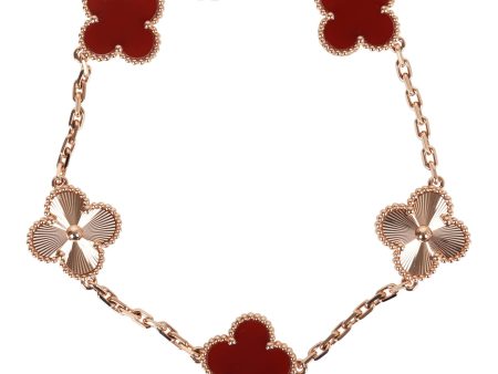 Van Cleef & Arpels Vintage Alhambra 5 Motif Bracelet 18k Rose Gold & Carnelian Supply