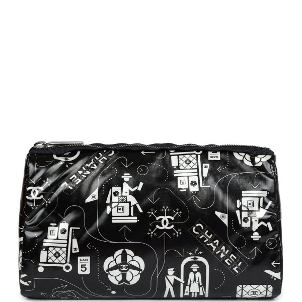 Chanel Small Airline Cosmetic Pouch Black and White Nylon Silver Hardware Online now