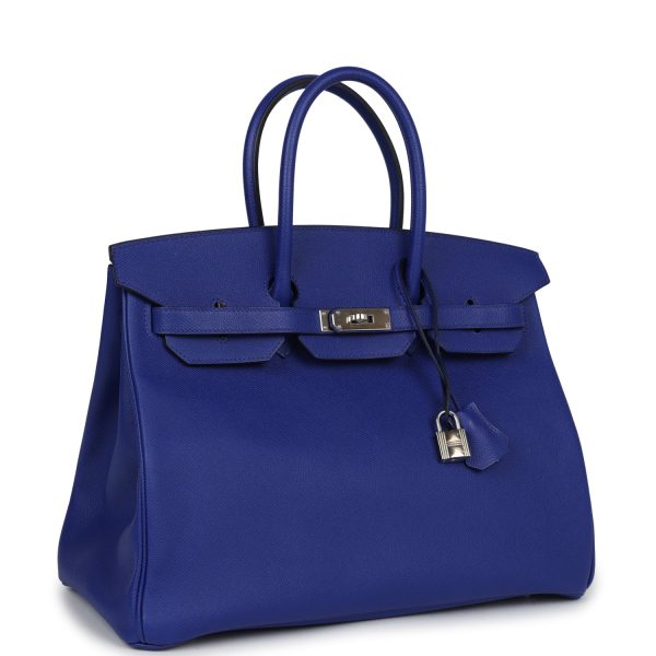 Pre-owned Hermes Birkin 35 Bleu Electric Epsom Palladium Hardware Discount