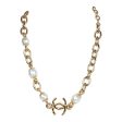 Chanel CC Gold Tone Metal Pearl Necklace Gold Hardware For Discount