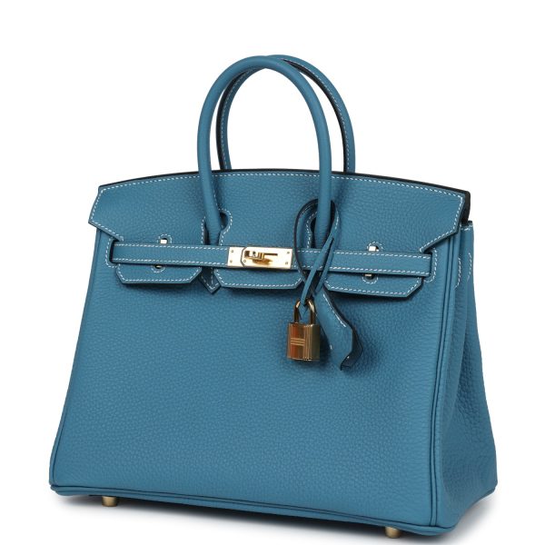 Hermes Birkin 25 Blue Jean Togo Gold Hardware For Sale