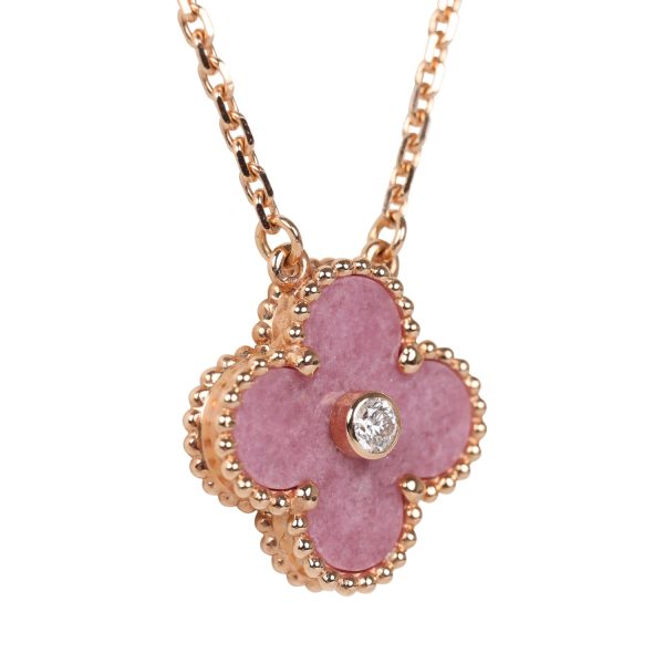 Van Cleef & Arpels 2021 Holiday Vintage Alhambra Rhodonite Pendant Necklace Rose Gold Hardware Online