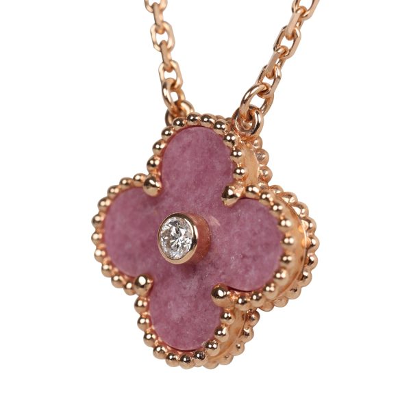 Van Cleef & Arpels 2021 Holiday Vintage Alhambra Rhodonite Pendant Necklace Rose Gold Hardware Online