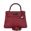 Pre-owned Hermes Kelly Retourne 28 Rouge Grenat Evercolor Palladium Hardware on Sale