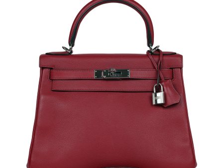 Pre-owned Hermes Kelly Retourne 28 Rouge Grenat Evercolor Palladium Hardware on Sale