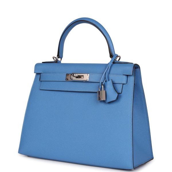 Pre-owned Hermes Kelly Sellier 28 Bleu Azur Epsom Palladium Hardware Fashion