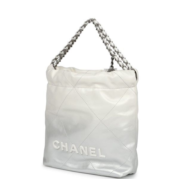 Chanel Mini 22 Bag White and Silver Ombre Metallic Calfskin Silver Hardware Online now