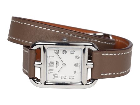 Hermes Small Cape Cod Double Tour Watch Etoupe Swift Palladium Hardware Online Sale