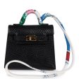 Hermes Mini Kelly Twilly Bag Charm Black Shiny Niloticus Lizard Gold Hardware Hot on Sale