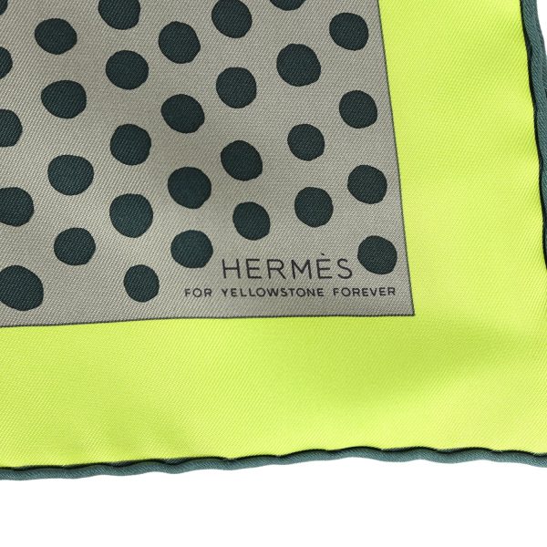 Hermes “Yellowstone Forever Grrrrr!” Marron Lime Sapin Silk Scarf 100cm Hot on Sale