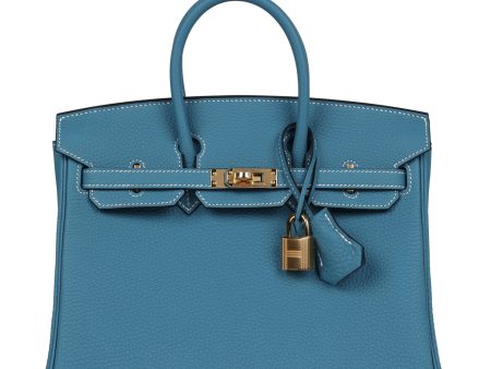 Hermes Birkin 25 Blue Jean Togo Gold Hardware For Sale