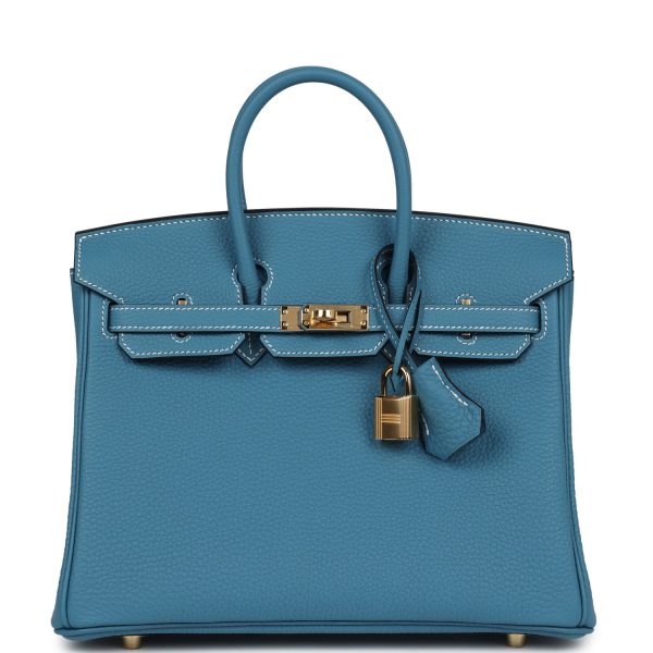 Hermes Birkin 25 Blue Jean Togo Gold Hardware For Sale