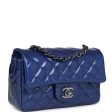 Pre-owned Chanel Mini Rectangular Flap Bag Blue Patent Ruthenium Hardware For Cheap