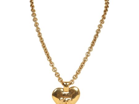 Vintage Chanel 24K Gold Plated Gold CC Heart Pendant Necklace Online now