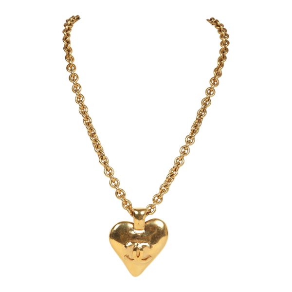 Vintage Chanel 24K Gold Plated Gold CC Heart Pendant Necklace Online now