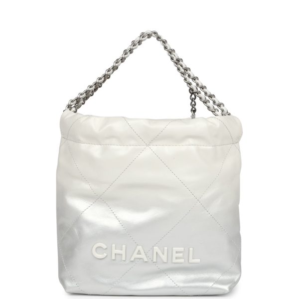 Chanel Mini 22 Bag White and Silver Ombre Metallic Calfskin Silver Hardware Online now