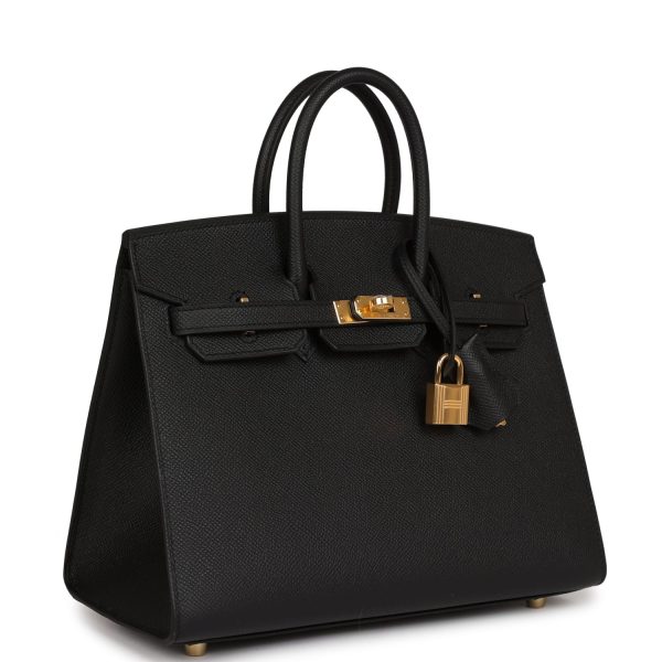 Hermes Birkin Sellier 25 Black Epsom Gold Hardware Online now