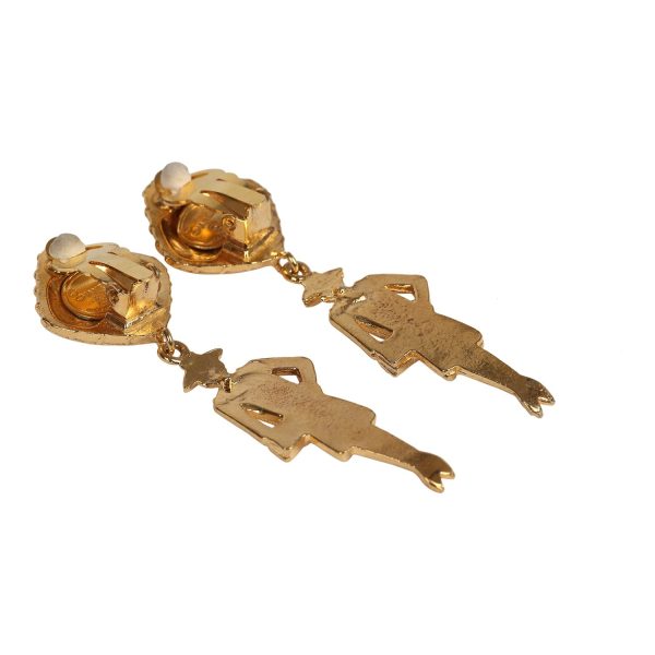 Vintage Chanel 24K Gold Plated Coco Mademoiselle Dangle Earrings Online Sale