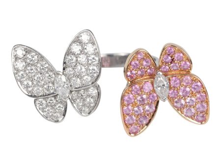 Pre-owned Van Cleef & Arpels Double Butterfly Ring 18k White Gold Pink & Diamonds Fashion