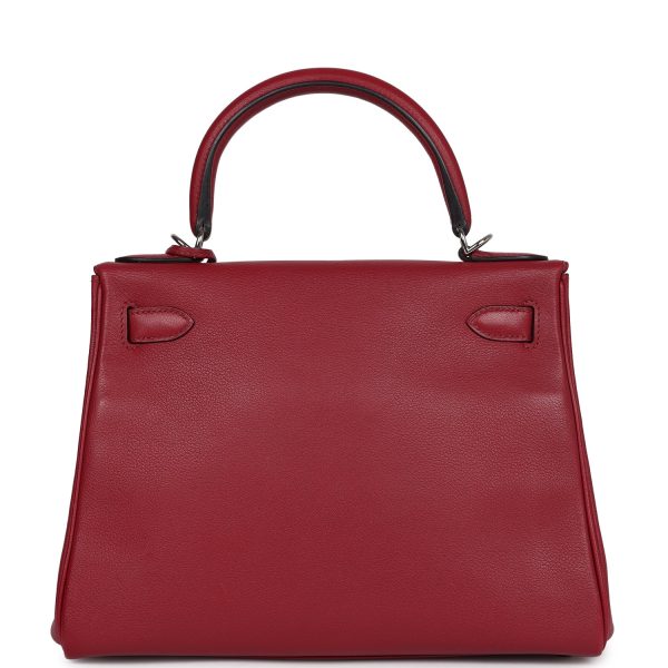 Pre-owned Hermes Kelly Retourne 28 Rouge Grenat Evercolor Palladium Hardware on Sale