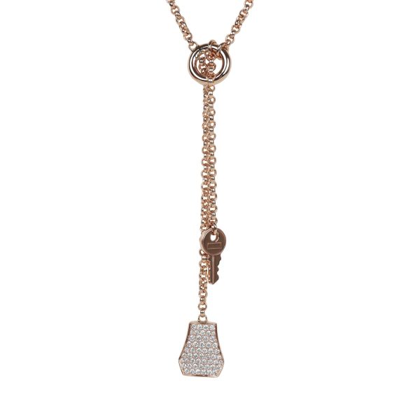 Hermes Kelly Clochette Necklace PM Diamonds 18K Rose Gold Hardware Discount