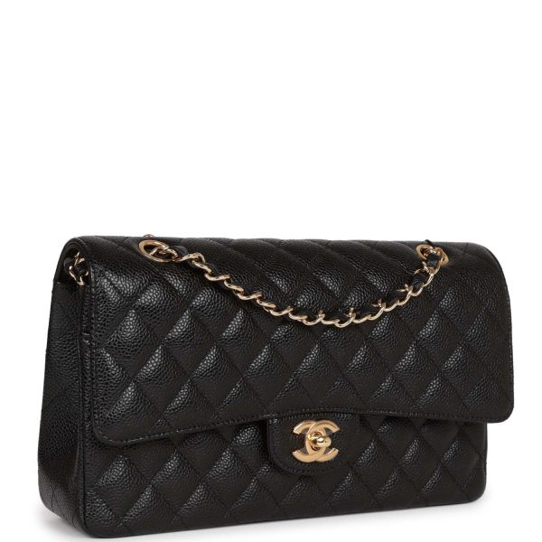 Chanel Medium Classic Double Flap Bag Black Caviar Gold Hardware on Sale