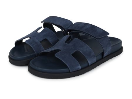 Hermes Chypre Techno Sandals Blue Celeste Suede 40.5 EU Palladium Hardware Online