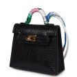 Hermes Mini Kelly Twilly Bag Charm Black Shiny Niloticus Lizard Gold Hardware Hot on Sale