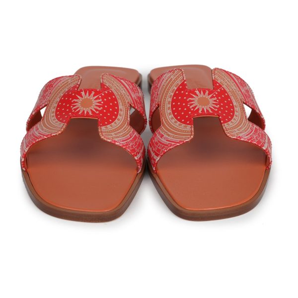 Hermes Oran Sandals Multicolored Terracotta Calfskin 37.5 EU Cheap