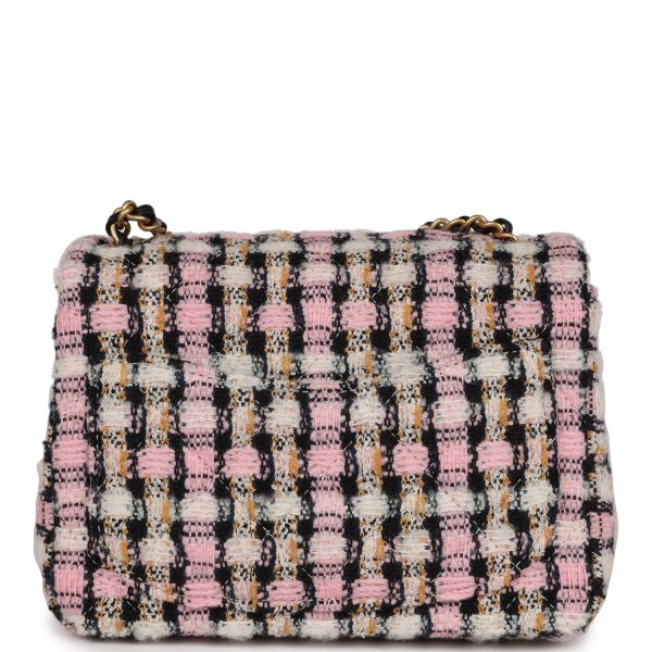 Chanel Pearl Crush Mini Square Flap Bag Pink and Black Tweed Antique Gold Hardware Supply