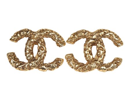 Vintage Chanel 24K Gold Plated Florentine CC Earrings Online Hot Sale